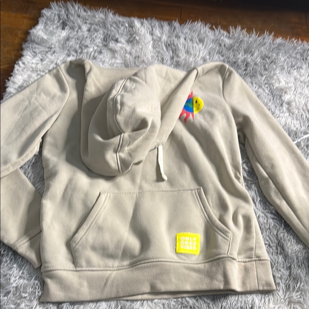 Cream and Yellow Casual Jacket with Hood and Ribbed Cuffs